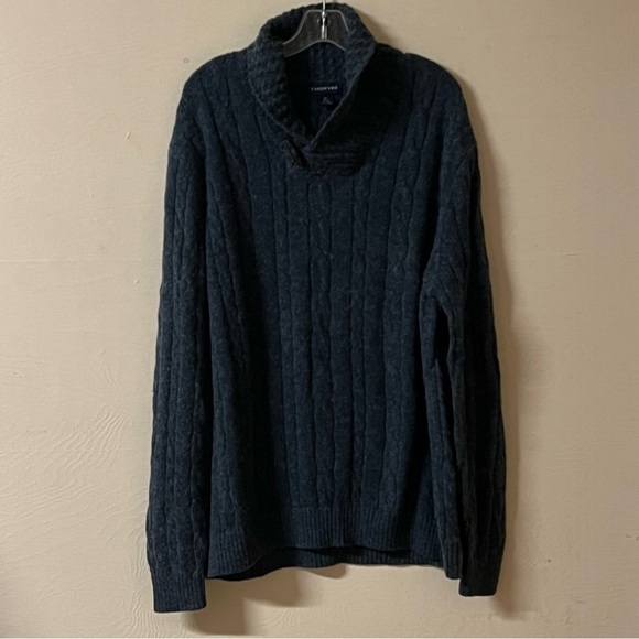 Lands' End Wool Blend Men's Button Mockneck Toggle Button Sweater Blue  XL 46-48 - Picture 1 of 5